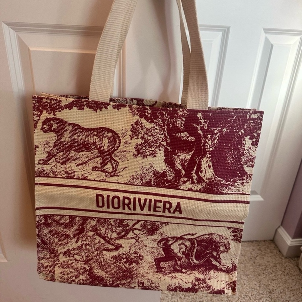 Dior Burgundy and Cream Graphic Tote - Picture 2 of 7